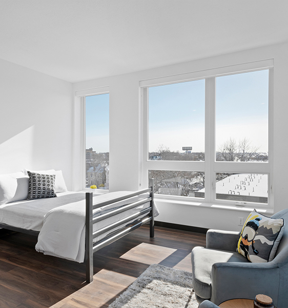 apartment seating and bed